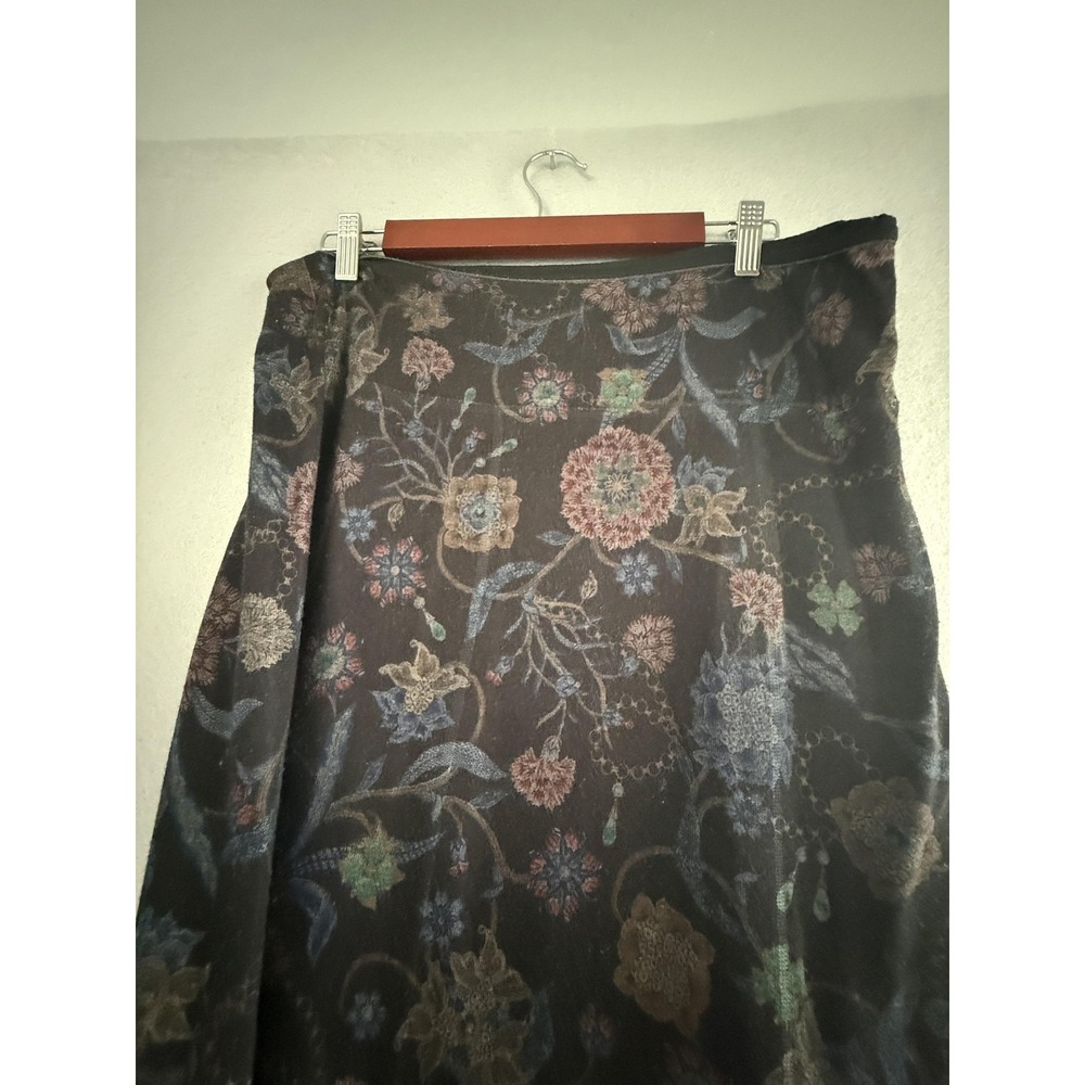 Soft Surroundings Skirt Womens XL Black Floral Velvet A-Line Stretch Long USA - Picture 10 of 12